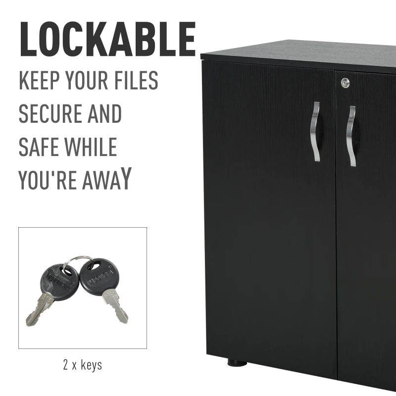 Vinsetto Lockable Office Storage Cabinet 2-Tier Filing Cabinet w/ Feet 2 Keys Melamine Coating Aluminium Handles Home Office Printer Stand Black(m-9)