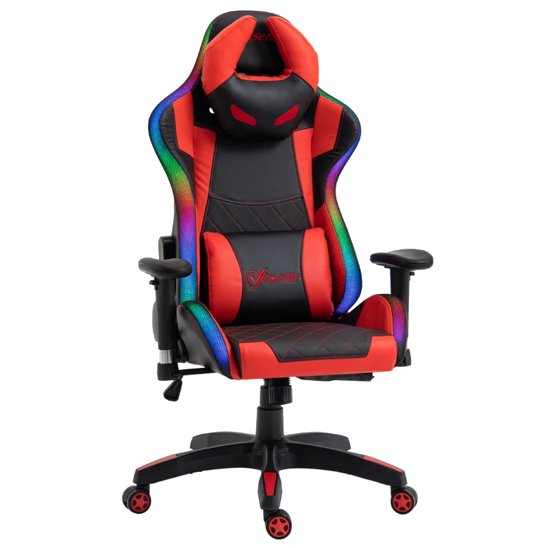 Vinsetto Racing Gaming Chair with RGB LED Light, Lumbar Support, Adjustable Height, Swivel Home Office Computer Recliner High Back Gamer Desk Chair, Black Red