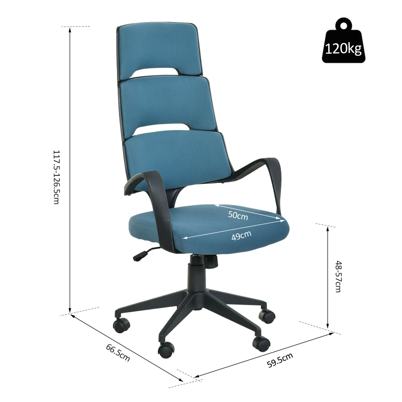 Vinsetto High Back Office Chair Work Executive 360 Swivel w/ 5 Castor Wheels Foam Padding Ergonomic Wide Arms Blue