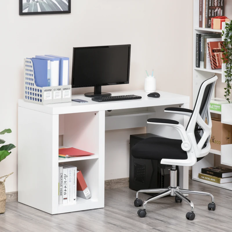 HOMCOM Rectangle Computer Desk Thick Board with Display Shelves Home Office Table Workstation, White