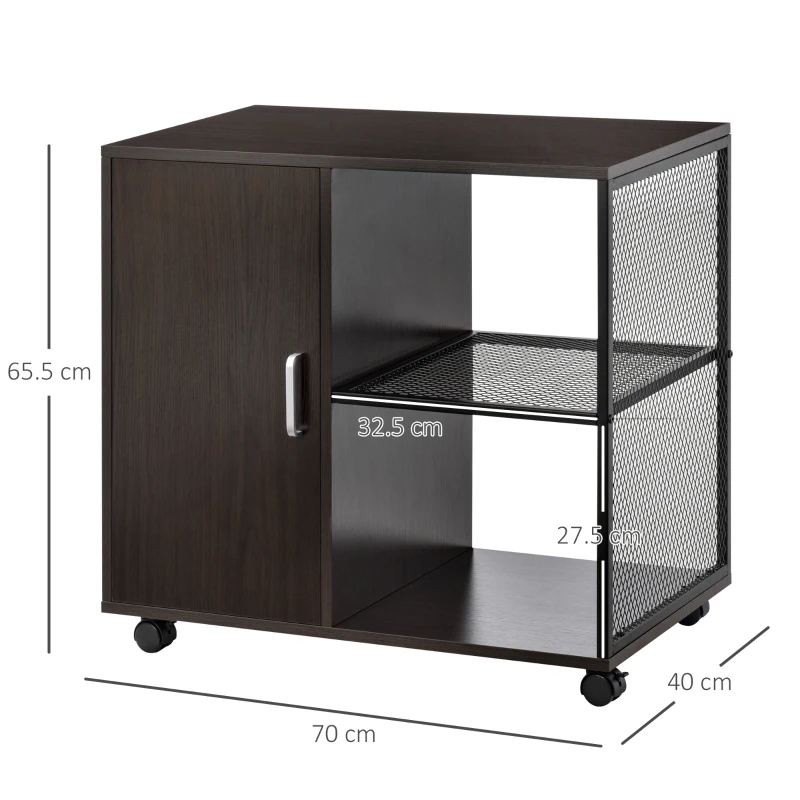HOMCOM Printer Stand Home Office Mobile Storge File Cabinet Organizer with Castors, Door, Walnut Brown
