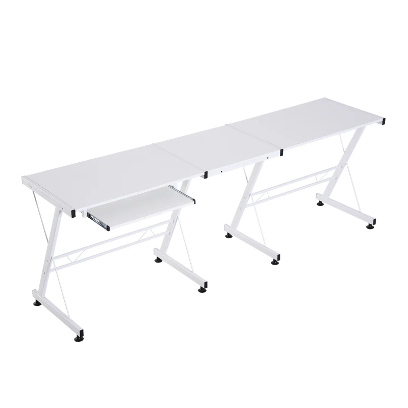 HOMCOM Office Gaming Desk L Shape Straight Corner Table Computer Work Station Laminated Sturdy w/ Keyboard Tray White