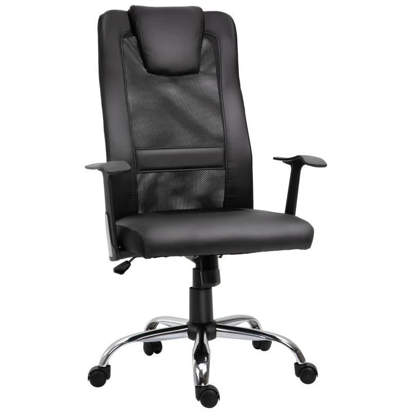 Vinsetto Office Chair, Computer Desk Chair, Mesh and PU Leather Swivel Chair with Adjustable Height and Rolling Wheels for Home Office Work Study, Black