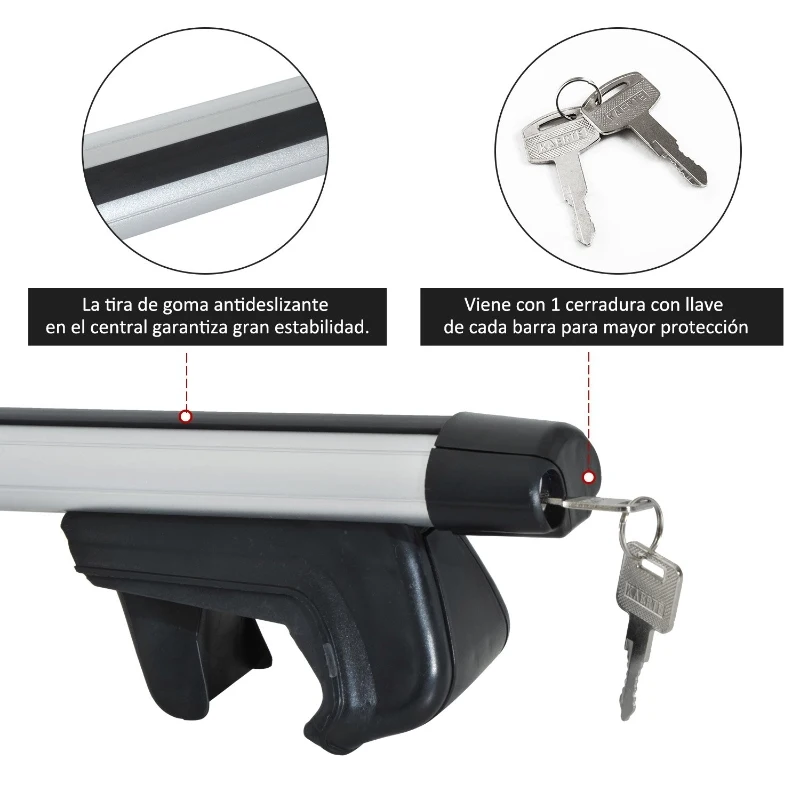 HOMCOM Juego de Barras para Techo Universales tipo Baca Portaequipajes de Aluminio con Cierre para Coche 125cm Ancho