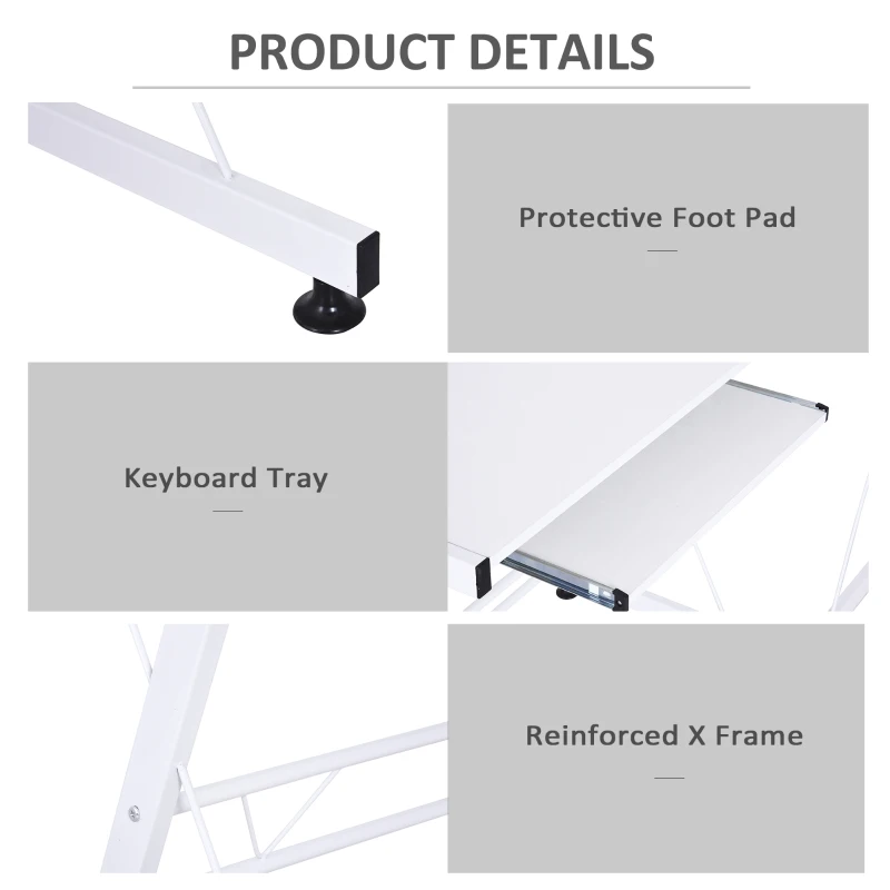 HOMCOM Office Gaming Desk L Shape Straight Corner Table Computer Work Station Laminated Sturdy w/ Keyboard Tray White