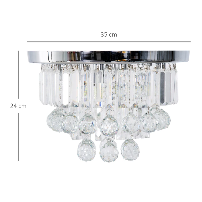 HOMCOM Round Crystal Lamp Chandelier Ceiling Mount Fixture For Living Room Dining Room Hallway Modern (7 Light), Ф35 x 24cm