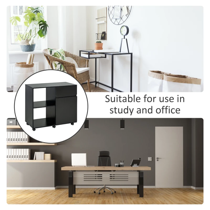 HOMCOM Filing Cabinet, Printer Stand with Open Storage Shelves and Drawer for Home Office, 80cm x 40cm x 73cm, Black