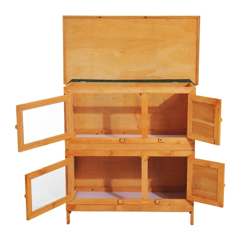 Pawhut 90cm 2 Tiers Double Decker Wooden Guinea Pigs Hutches Pet Cage