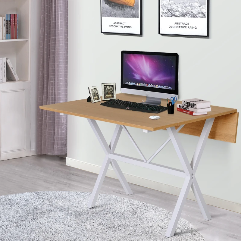 HOMCOM Dining Table Drop Leaf Metal Frame MDF Top Folding Expandable 6 Person Oak