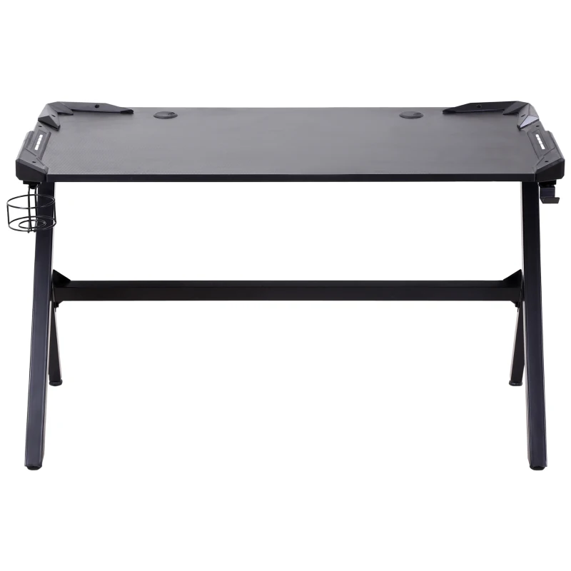 HOMCOM 1.2m LED Gaming Desk Racing Style Computer Table w/ Lights Cup Holder Headphone Hook Cable Management E-Sport Study Workstation – Black