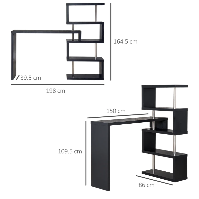 HOMCOM Modern Bar Counter Beverage Table Storage Display Wooden Shelf Shelving Room Divider (Black)