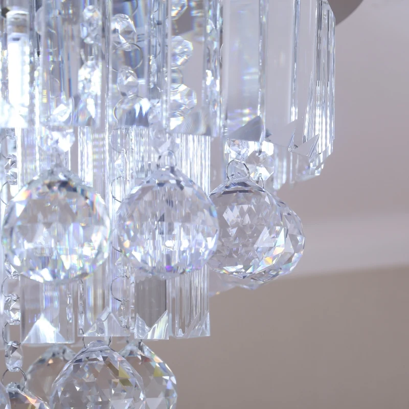 HOMCOM Round Crystal Lamp Chandelier Ceiling Mount Fixture For Living Room Dining Room Hallway Modern (7 Light), Ф35 x 24cm
