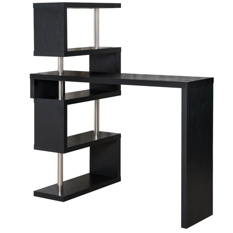 HOMCOM Modern Bar Counter Beverage Table Storage Display Wooden Shelf Shelving Room Divider (Black)