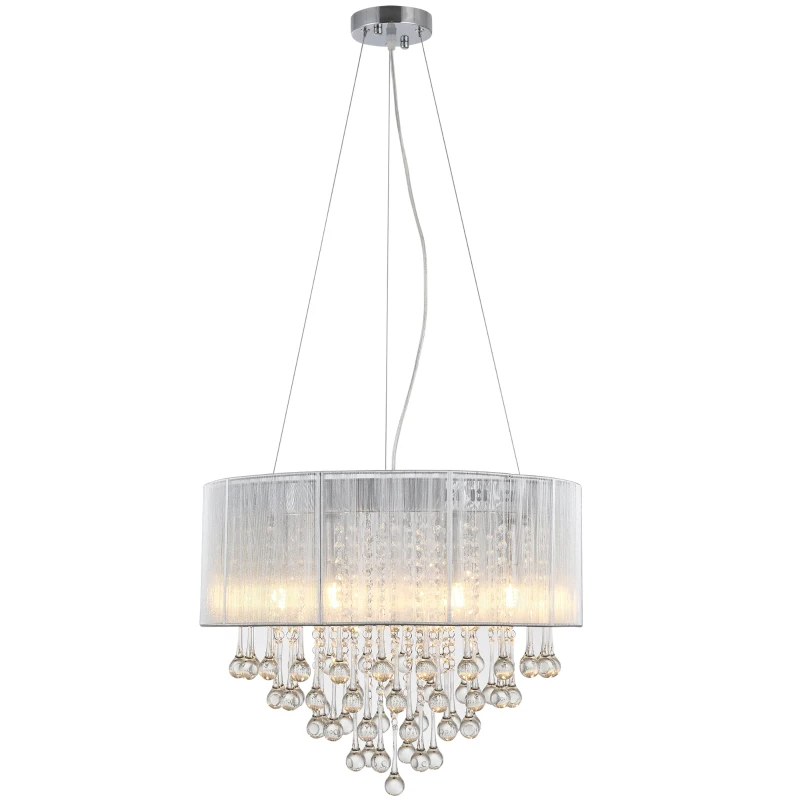 HOMCOM Elegant Modern Crystallite Ceiling Chandelier Light Pendant w/ Round Drum Shade 40W Home Lighting Furnishing Silver, Ф54 x 40cm