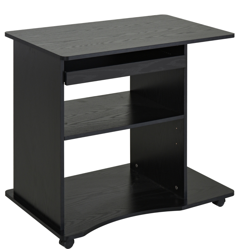 HOMCOM Mobile Computer Desk Office Table with Sliding Keyboard, Shelves, Wood Grain