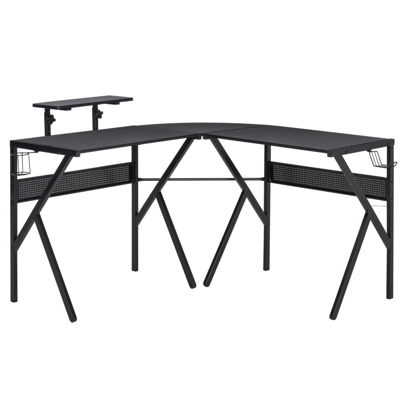 HOMCOM Corner Gaming Desk for Home Office w/ Monitor Stand Cup Holder Headphone Hook