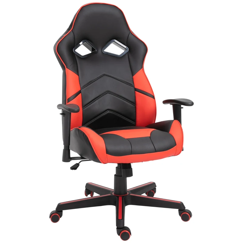 Vinsetto Ergonomic PU Leather Gaming Chair Stylish Red Panel Swivel w/ 5 Wheels Adjustable Height Armrests Home Office Chair Comfortable Black&Red
