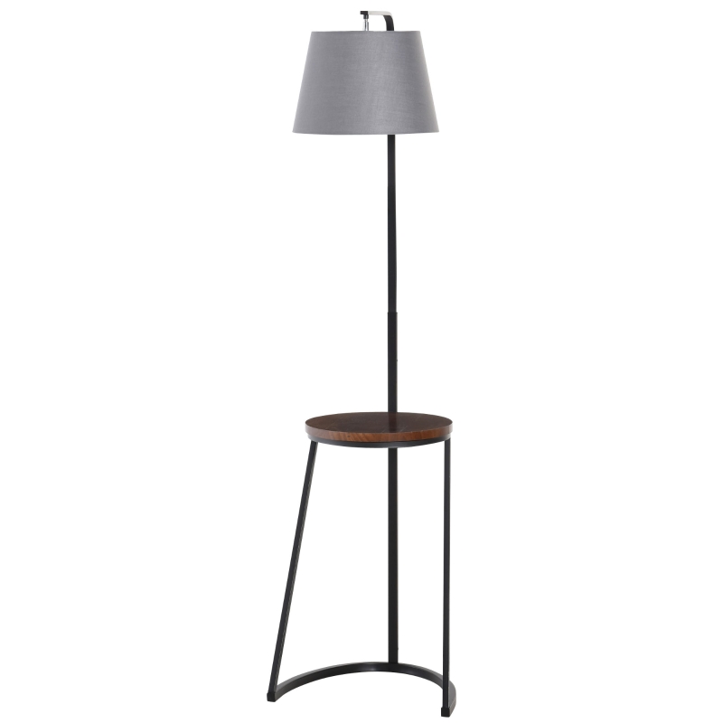 HOMCOM 165cm Unique Floor Lamp & Middle Wood Shelf Industrial Style Steel Frame Curved Base Home Office Lighting Storage Brown&Black