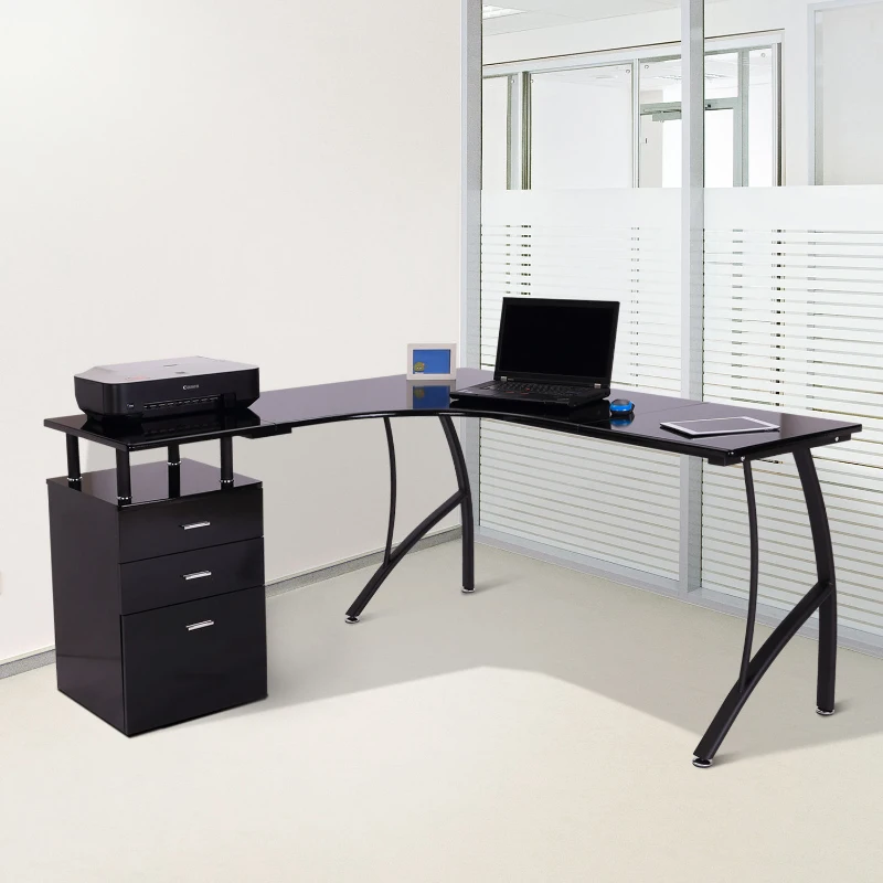 HOMCOM Corner Computer Desk Home Office L-Shaped  Study PC Table Furniture Writing Workstation (Black)