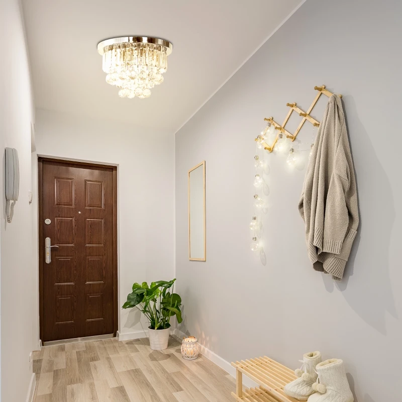 HOMCOM Round Crystal Lamp Chandelier Ceiling Mount Fixture For Living Room Dining Room Hallway Modern (7 Light), Ф35 x 24cm