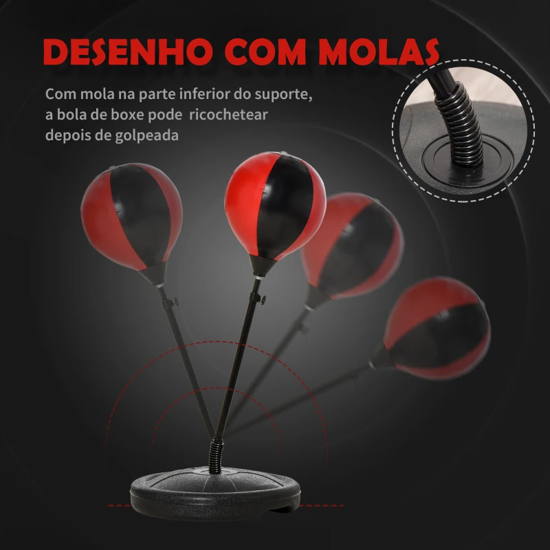 HOMCOM Punching Ball de Boxe para Crianças de +3 Anos com Altura Ajustável Luvas e Inflador Base 33x33x73-109cm Preto e Vermelho