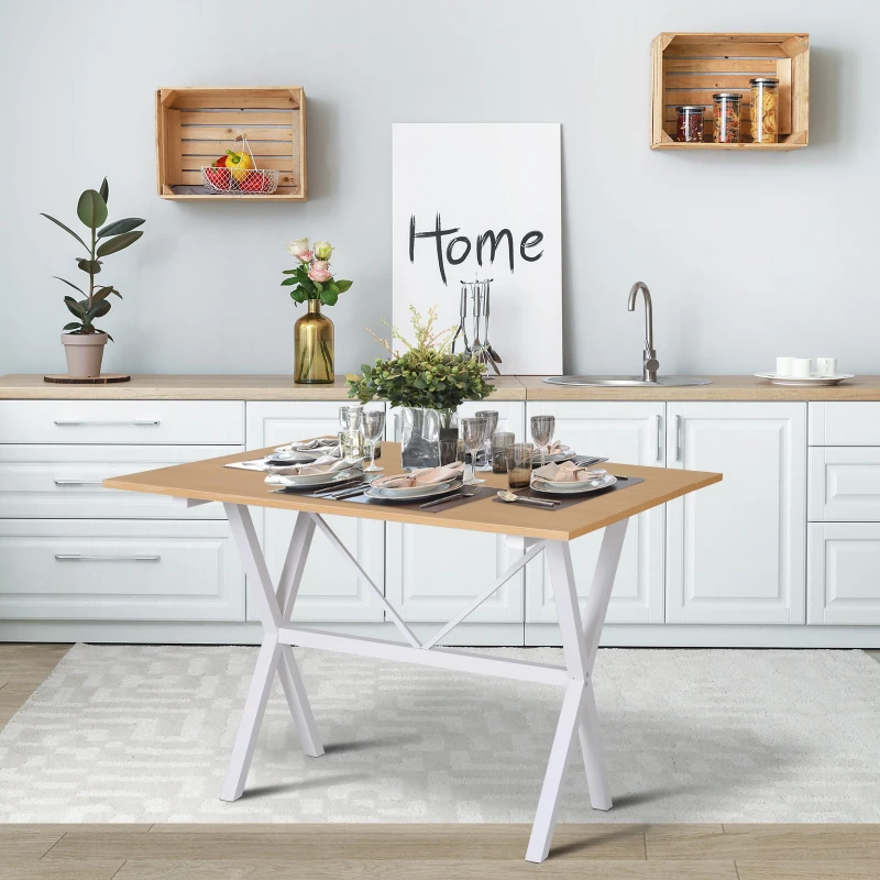 HOMCOM Dining Table Drop Leaf Metal Frame MDF Top Folding Expandable 6 Person Oak