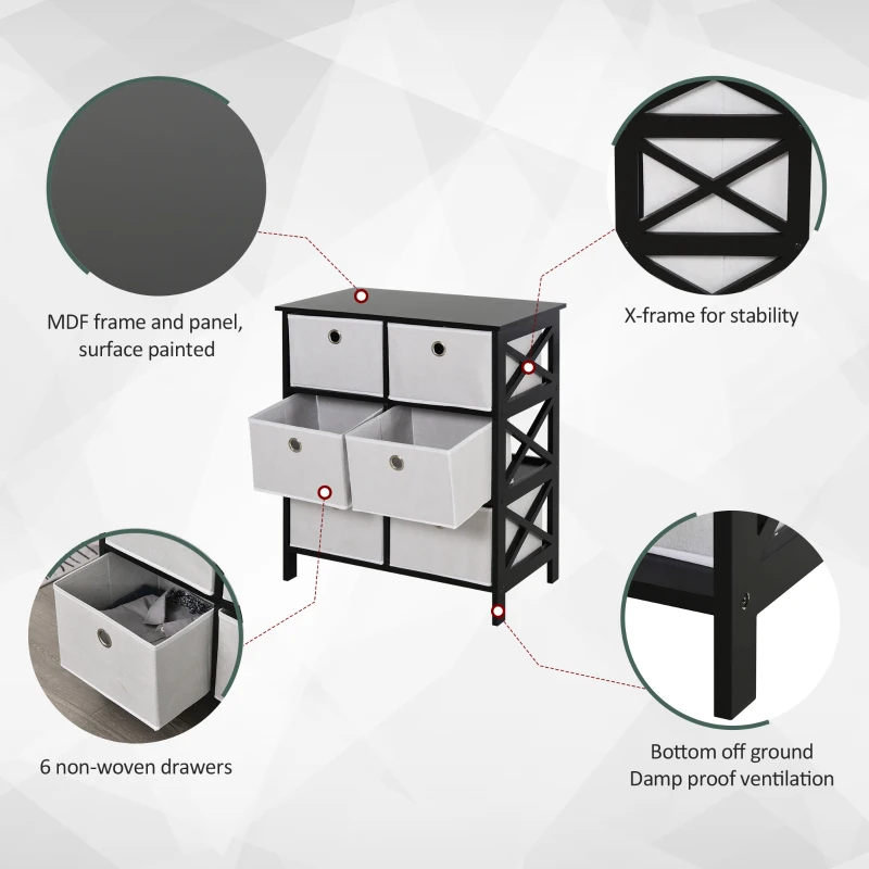 HOMCOM Portable Non-woven Fabrics Chest of Drawers Organize Cabinet Storage Cabinet w/ 6 Drawer, Black