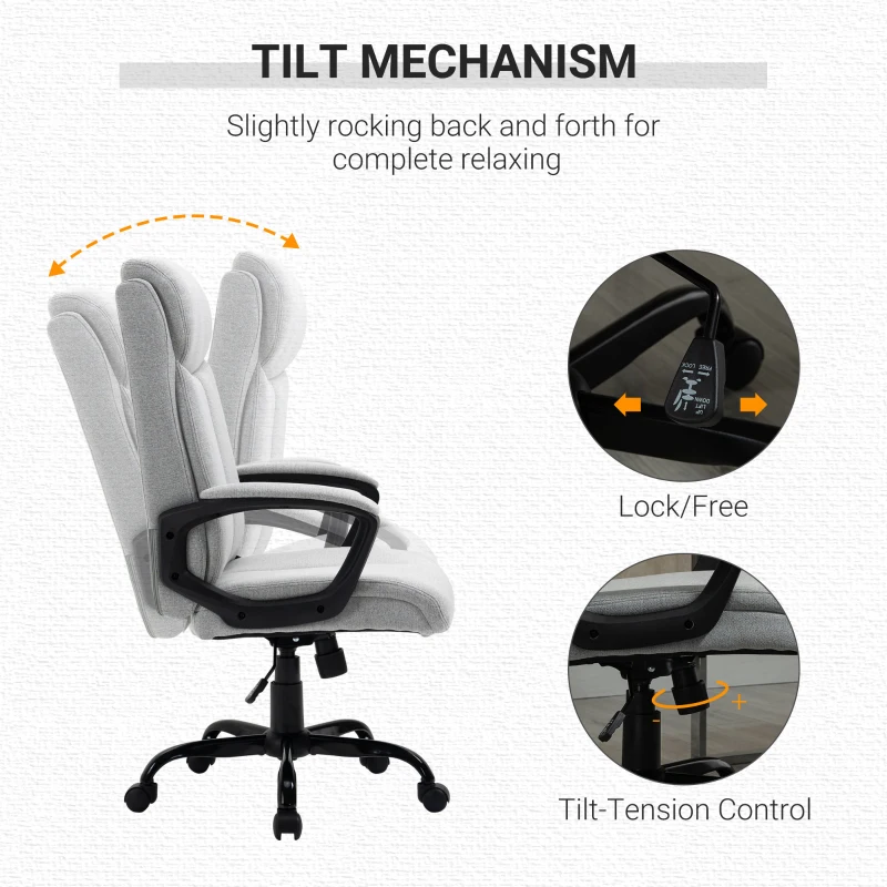 Vinsetto High Back Executive Chair Ergonomic Task Seat Home Office Swivel  Computer Chair for Sturdy with Padded Armrests, Adjustable Height, Light Grey