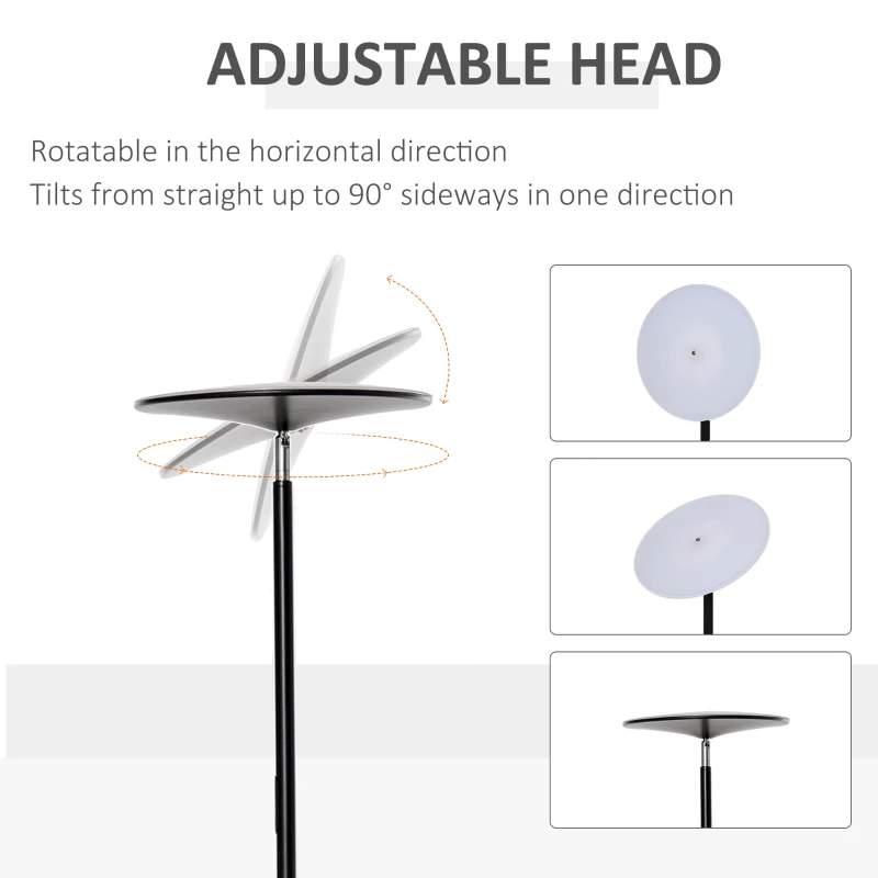 HOMCOM Modern Floor Lamp, Dimming Uplighter Standing Lamp with 3 Brightness, Adjustable Head for Living Room, Bedroom, 171.5cm, Black