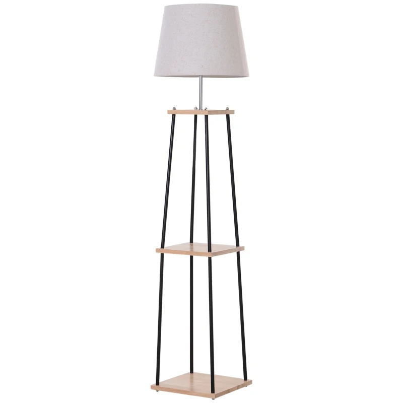 HOMCOM Metal Floor Lamp w/ 2-Tier Shelves Foot Switch Modern Stylish E27 Lampshade Base Functional Duo Design