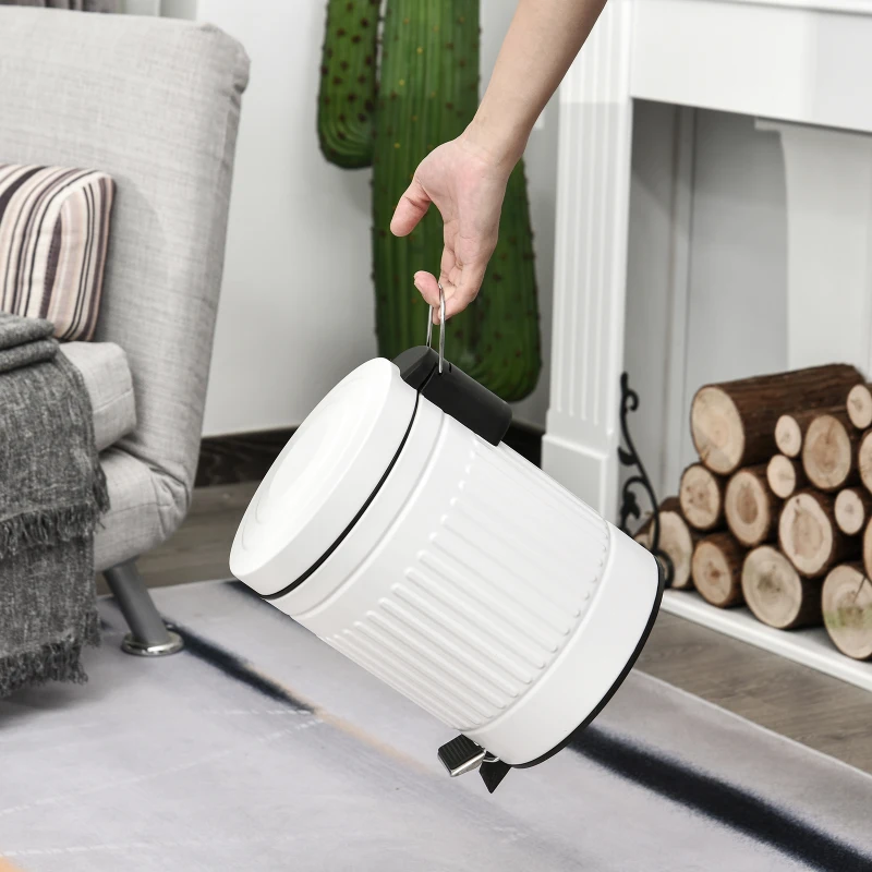 HOMCOM 5L Compact Bin Steel Body Removable Bucket Quiet-Close Lid w/ Pedal Handle Lid Rubbish Trash Can Home Office Bedroom Bathroom Living Room Garbage Tidy Clean White