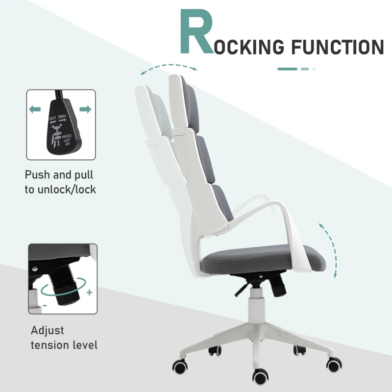 Vinsetto High Back Office Chair Work Executive 360 Swivel w/ 5 Castor Wheels Foam Padding Ergonomic Wide Arms Deep Grey
