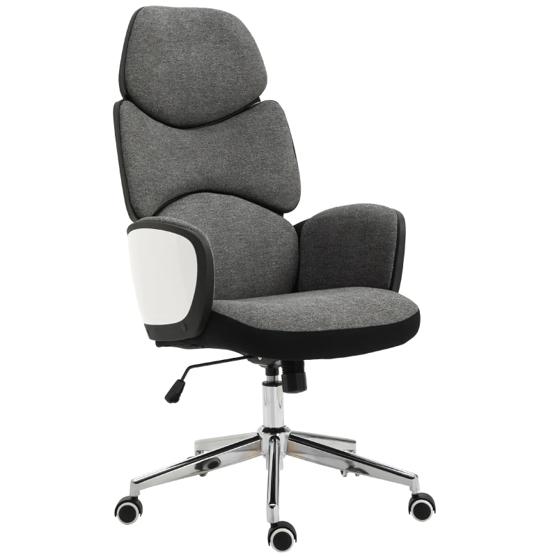 Vinsetto Modern Office Chair Ergonomic Thick Padding High Back Armrests Height Adjustable Rocking w/ 5 Wheels Swivel Home Office Grey White