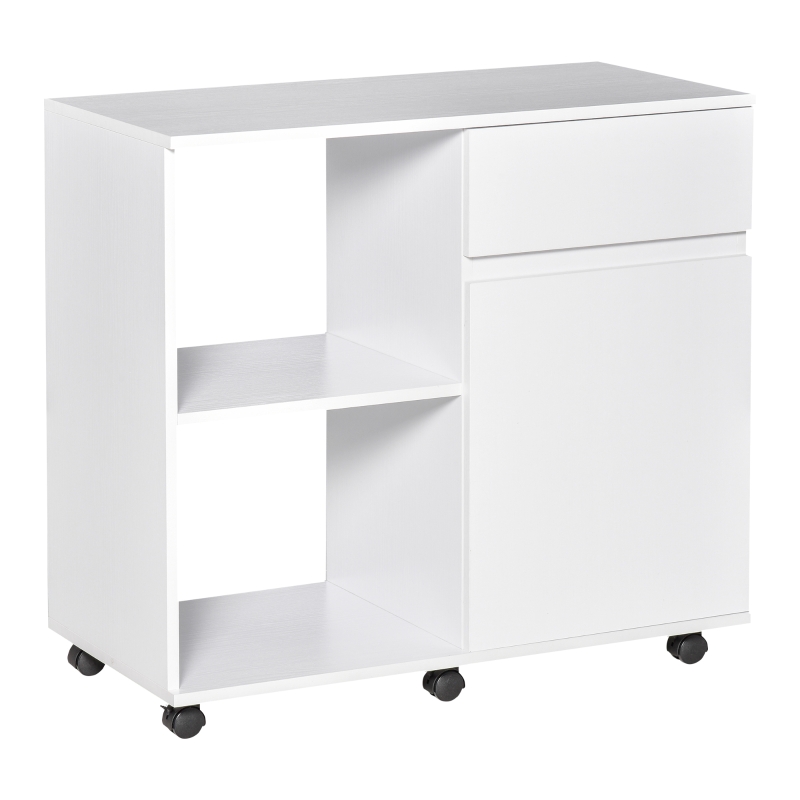 HOMCOM Printer Stand with Open Storage Shelves for Home Office Use Include Drawer White