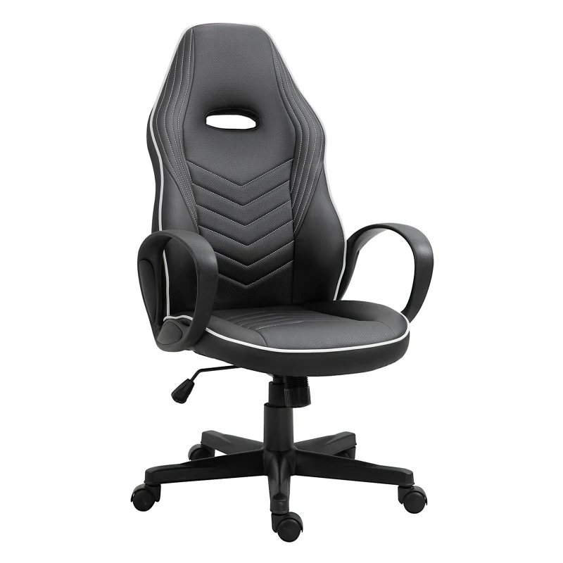 Vinsetto Home Office Faux Leather Executive Chair High Back Desk Gaming Gamer Swivel Chair Adjustable Height, Wheels, Arm, Black White