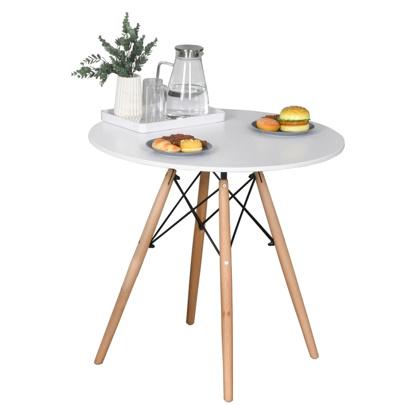 HOMCOM 80cm Scandinavian Style Round Side Coffee Table w/ Wood Legs Simple Elegant Home Furniture Dining Office White Brown