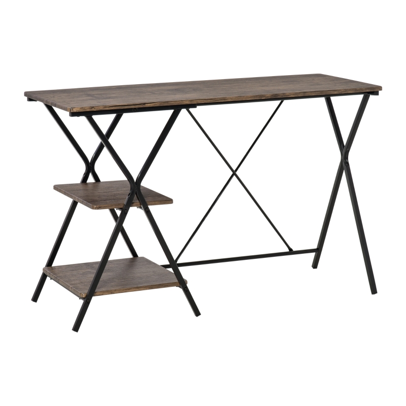 HOMCOM Computer Desk with Shelves, Wood Grain Writing Desk with 2-Tier Storage Shelves