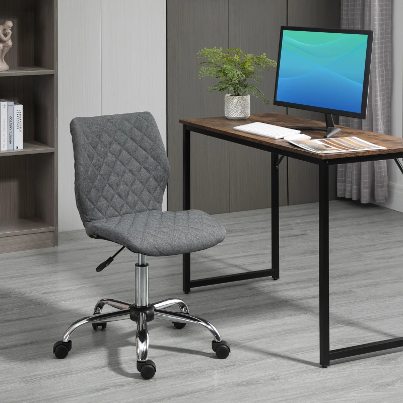 Vinsetto Armless Office Chair Adjustable Computer Chair Swivel Chair with Rolling Wheels and Linen Fabric Back Support for Home Office Students Study Grey
