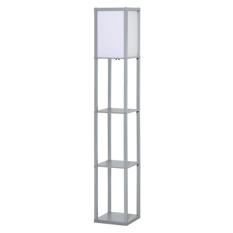 HOMCOM 3-Tier Floor Lamp, Floor Light with Storage Shelf, Reading Standing Lamp for Living Room, Bedroom, Kitchen, Dining Room, Office, Dorm, 160cm, Grey