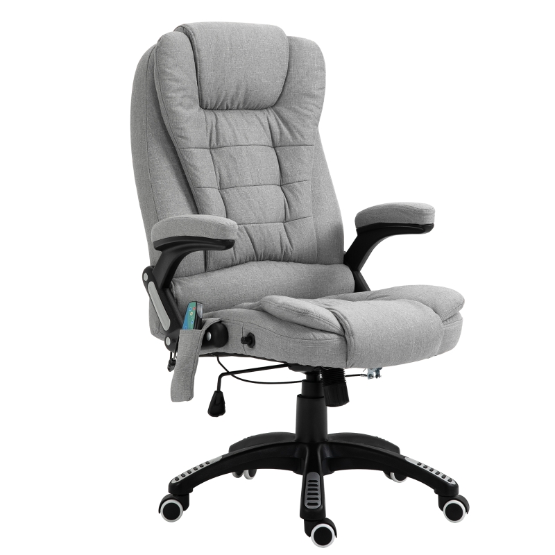 Vinsetto Heated Massage Recliner Office Chair Ergonomic 130° Locking 360° Rotation Grey