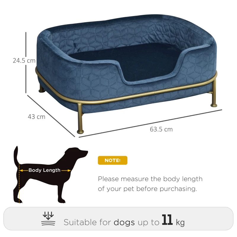 PawHut Dog Sofa with Soft Cushion, Pet Chair Couch Cat Bed Lounge with Washable Cover Metal Frame for Small Sized Dogs - Blue