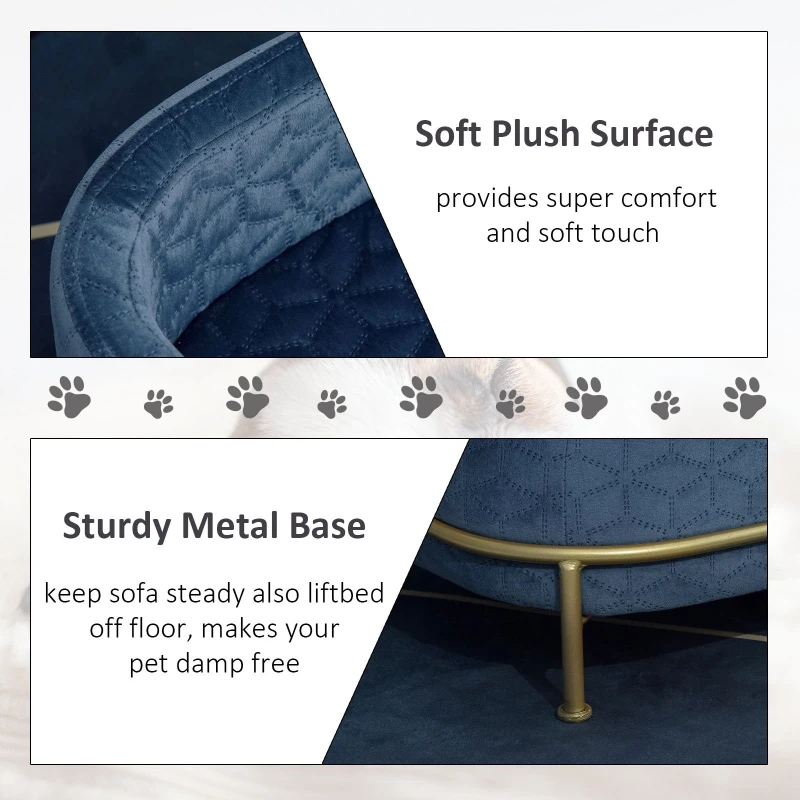 PawHut Dog Sofa with Soft Cushion, Pet Chair Couch Cat Bed Lounge with Washable Cover Metal Frame for Small Sized Dogs - Blue