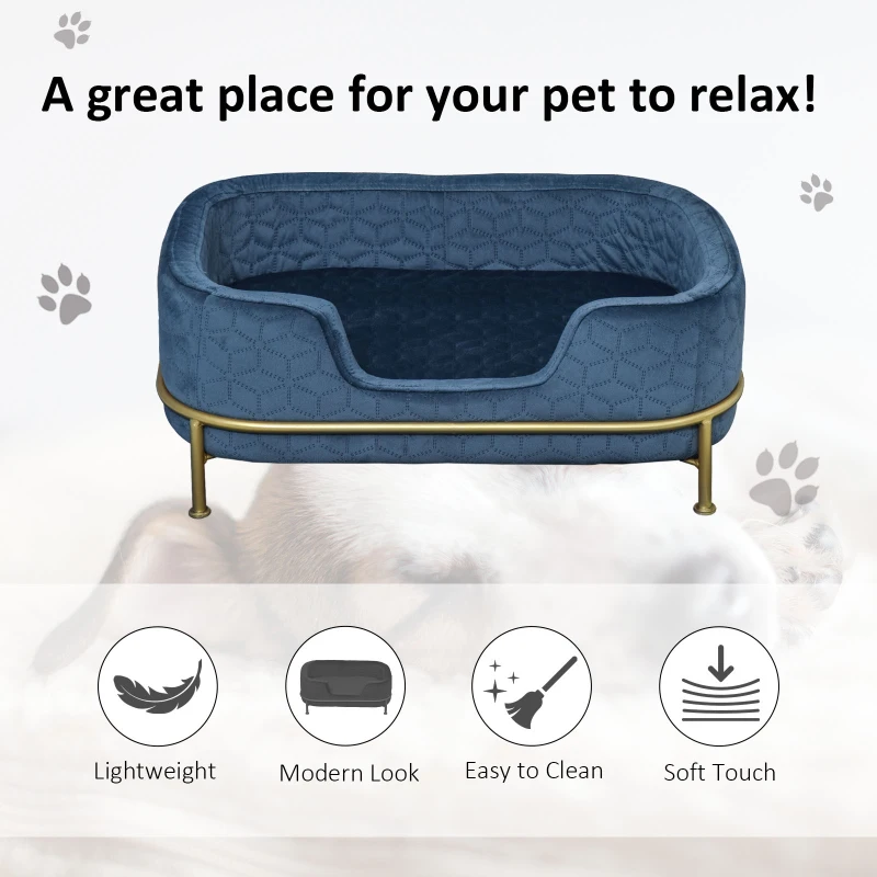 PawHut Dog Sofa with Soft Cushion, Pet Chair Couch Cat Bed Lounge with Washable Cover Metal Frame for Small Sized Dogs - Blue