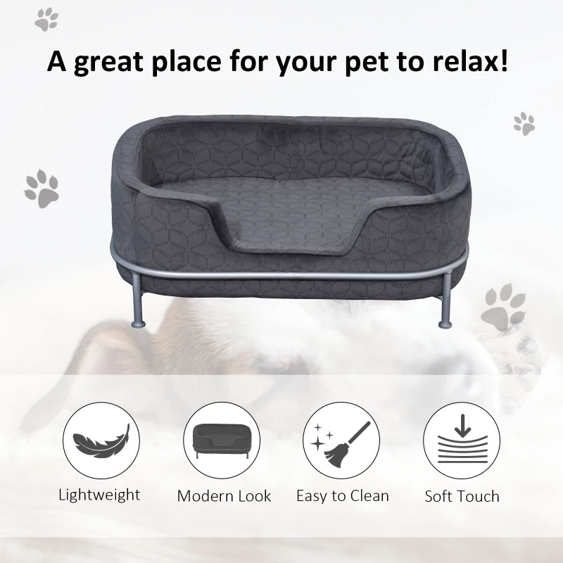 PawHut Dog Sofa with Soft Cushion, Pet Chair Couch Cat Bed Lounge with Washable Cover Metal Frame for Small Sized Dogs - Grey