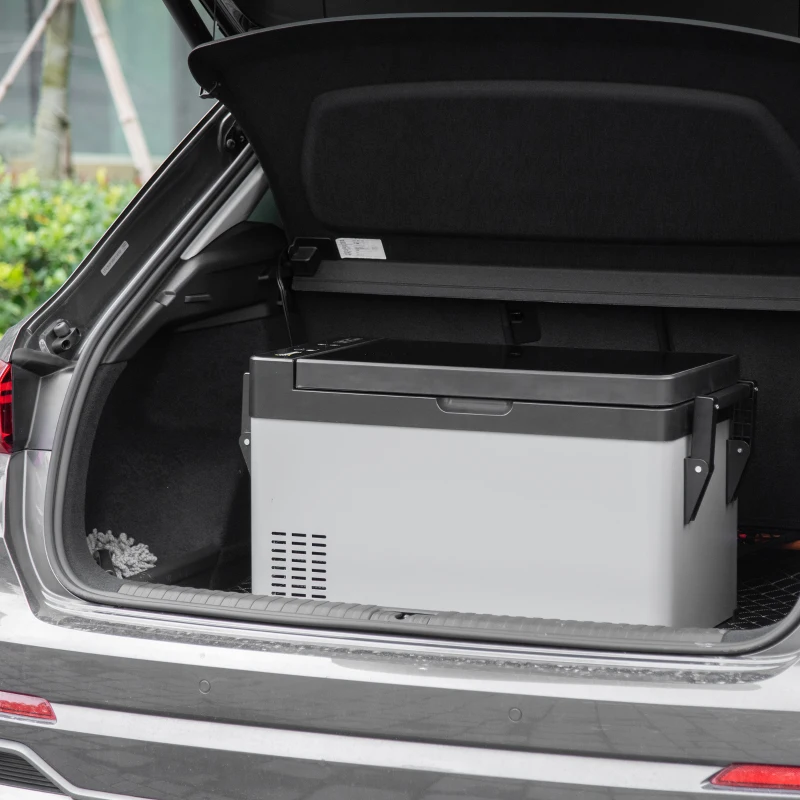 Outsunny Geleira Elétrica de Compressor Portátil 40L Mini Geleira de Carro 12/24V CC com Tela Tátil e Alças Dobráveis para Barco Caminhão 67,2x36x40,5cm Cinza e Preto