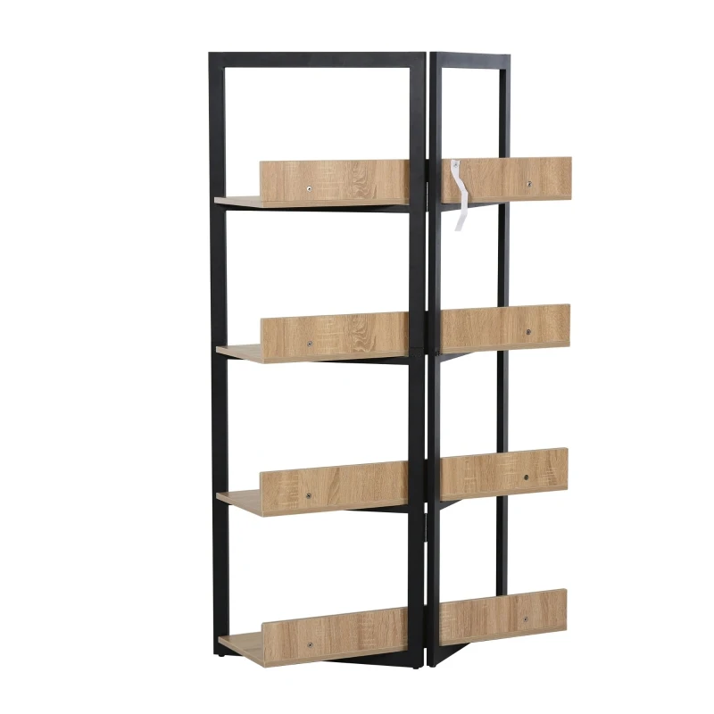 HOMCOM Estante de 4 Níveis Estante com Espaço de Armazenamento e Sistema Anti-Tombo 90x39x160cm Preto e Carvalho
