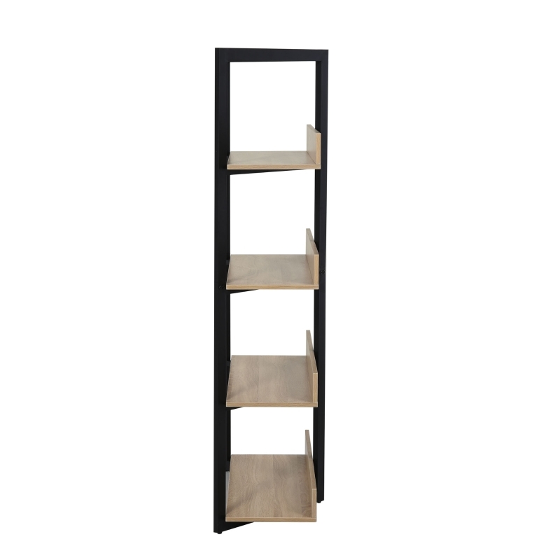 HOMCOM Estante de 4 Níveis Estante com Espaço de Armazenamento e Sistema Anti-Tombo 90x39x160cm Preto e Carvalho