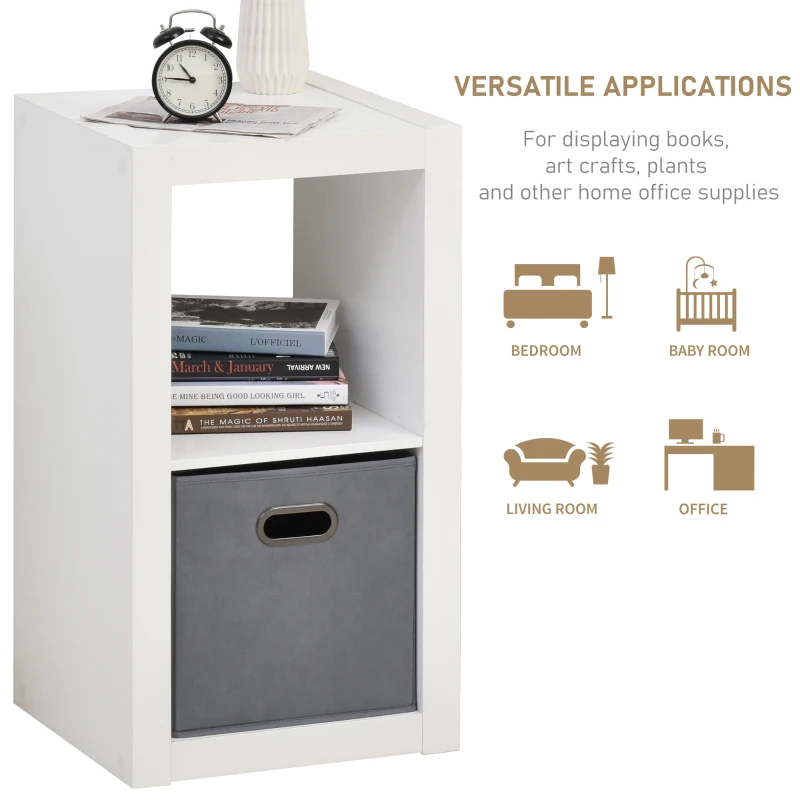 HOMCOM 2-Tier Storage Shelf Bookshelf Display Cabinet Double Cube Shelving Unit w/ Fabric Drawer Home Office Furniture White