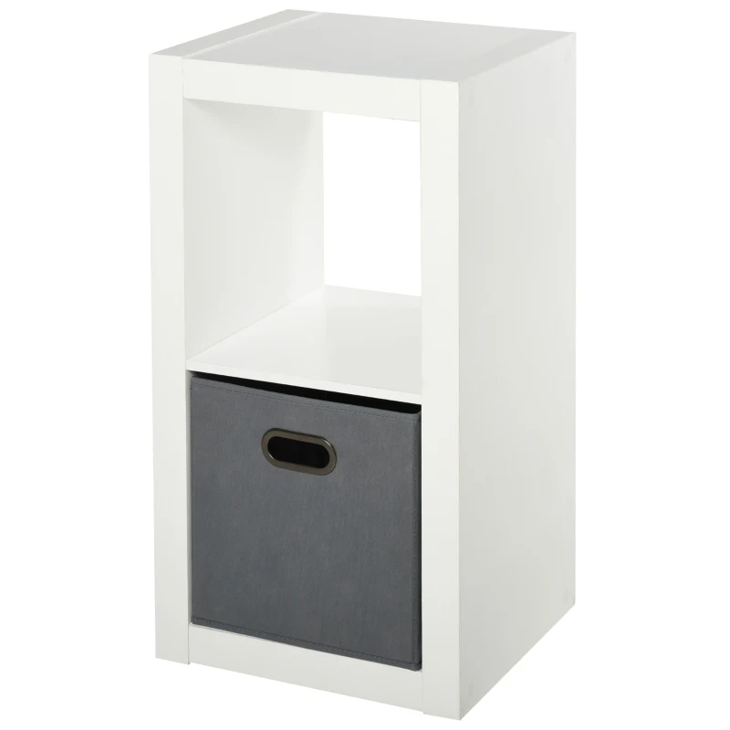 HOMCOM 2-Tier Storage Shelf Bookshelf Display Cabinet Double Cube Shelving Unit w/ Fabric Drawer Home Office Furniture White