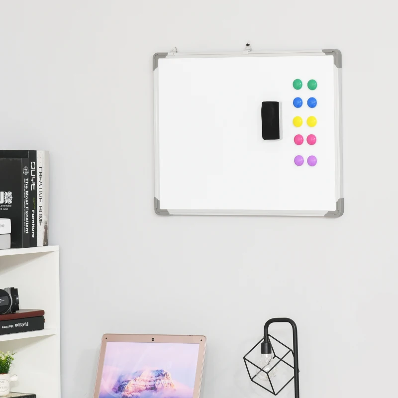 HOMCOM Quadro Magnético Quadro Magnético de Parede Incluí 10 Ímás 1 Apagador e 4 Marcadores 60x45 cm Branco